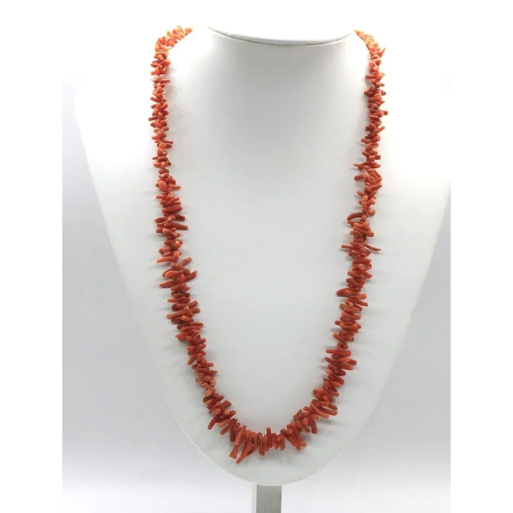 VINTAGE 925 sterling SALMON angel skin branch coral necklace 25 1/2" - Picture 2 of 7